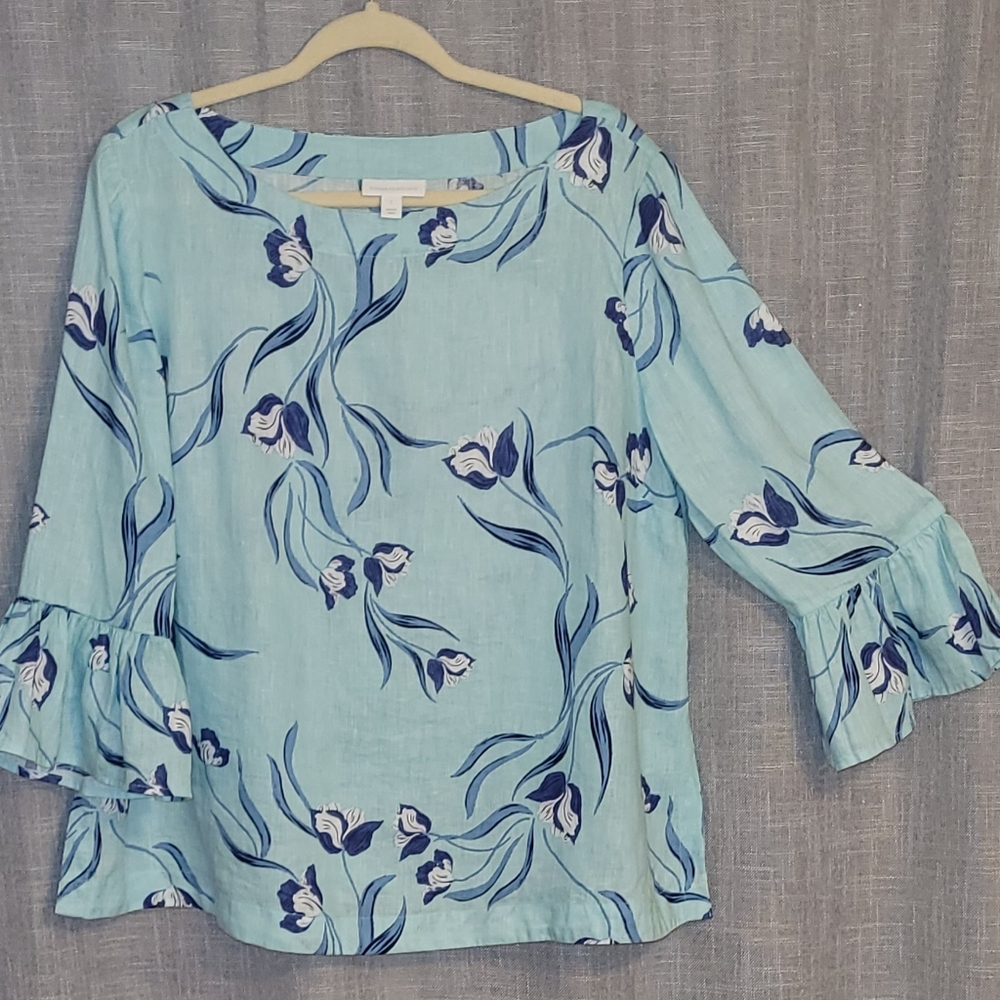 Charter Club Linen Bell-sleeve Top L